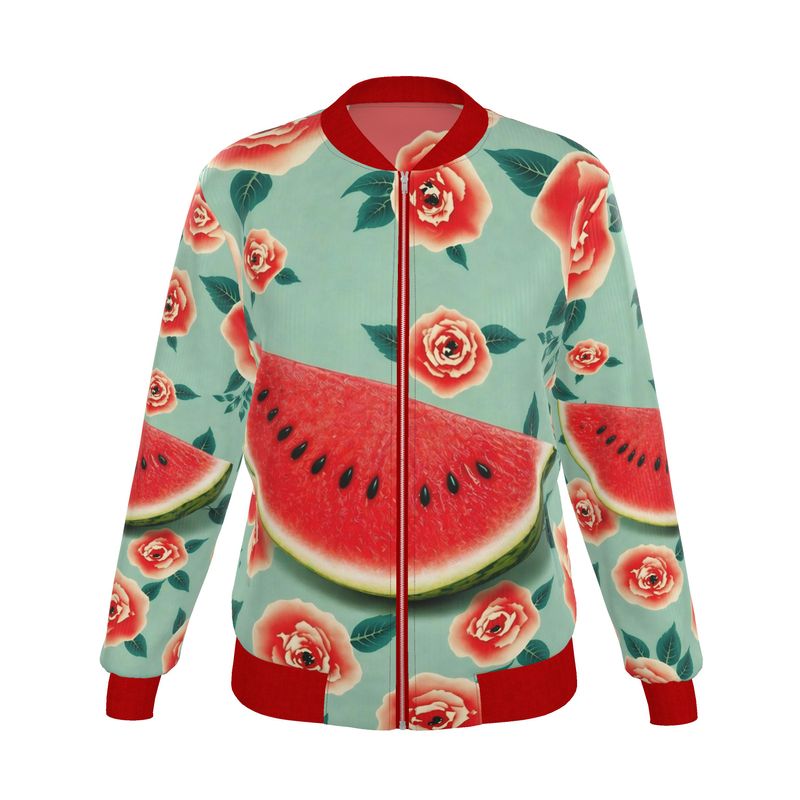 Watermelon Rose Silk Bomber Jacket