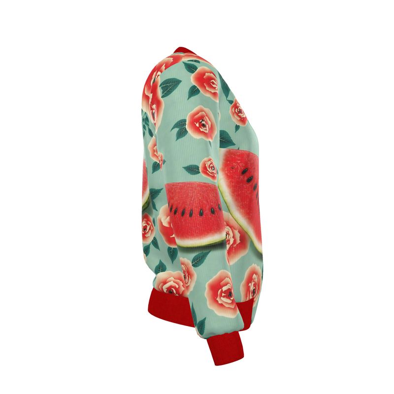 Watermelon Rose Silk Bomber Jacket