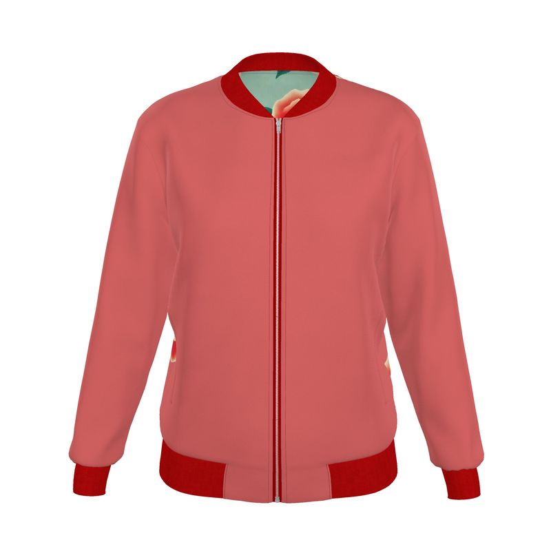 Watermelon Rose Silk Bomber Jacket