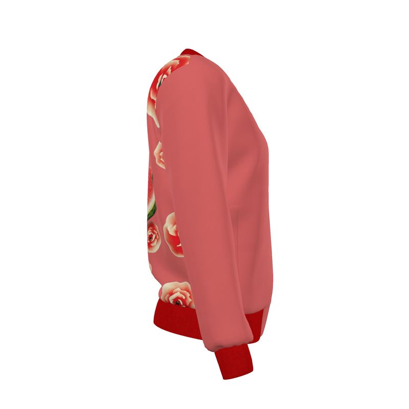 Watermelon Rose Silk Bomber Jacket