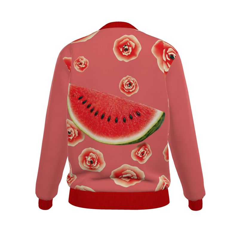 Watermelon Rose Silk Bomber Jacket