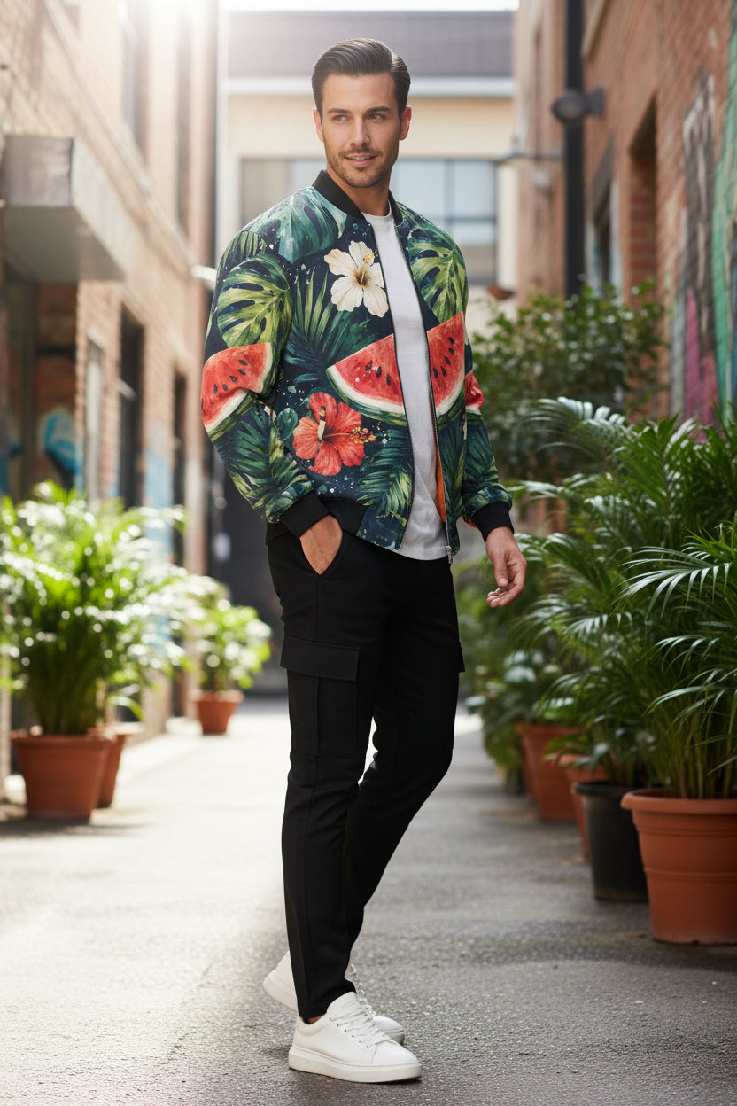Mens Reversible Silk Bomber Jacket
