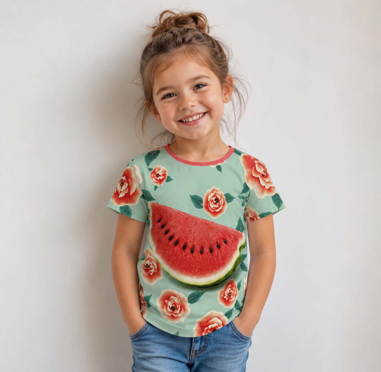 Watermelon Rose Girls Simple T-Shirt