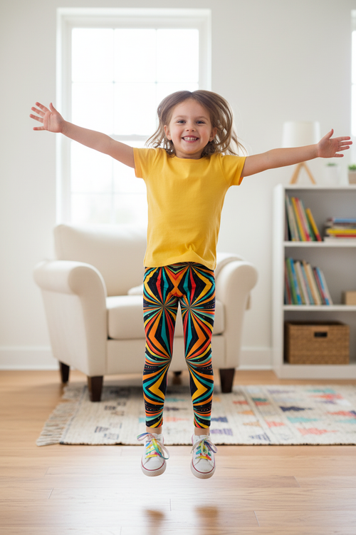 Little girl wearing Cosmic Starburst Leggings